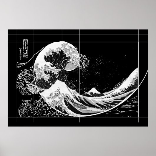 Hokusai Meets Fibonacci, Black en White Poster (Voorkant)