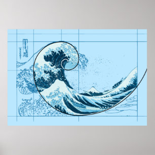 Hokusai Meets Fibonacci Blue Poster