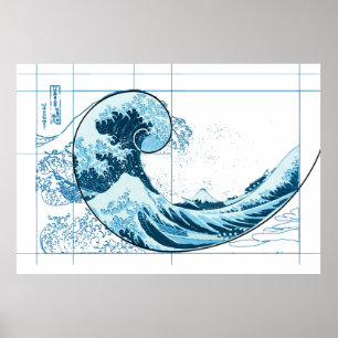 Hokusai Meets Fibonacci Blue Poster