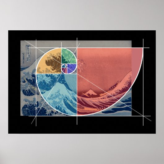 Hokusai Meets Fibonacci, gekleurde vormen Poster (Voorkant)