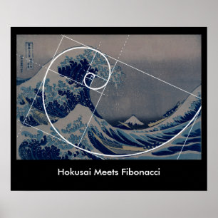 Hokusai Meets Fibonacci, Golden Ratio Poster