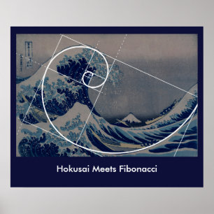 Hokusai Meets Fibonacci, Golden Ratio Poster