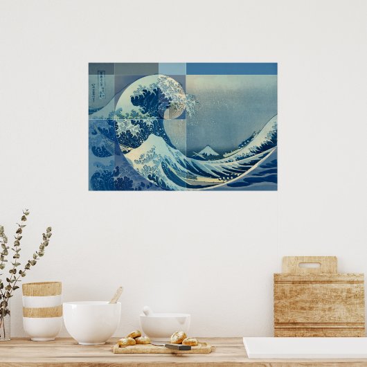 Hokusai Meets Fibonacci, Golden Ratio Poster (Keuken)