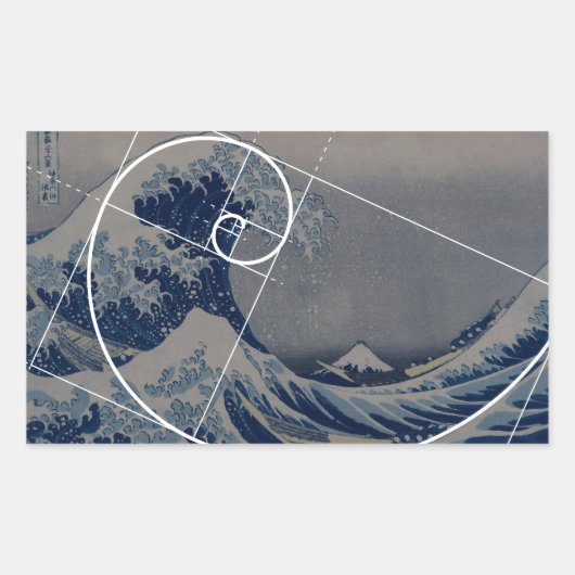 Hokusai Meets Fibonacci, Golden Ratio Rechthoekige Sticker (Voorkant)