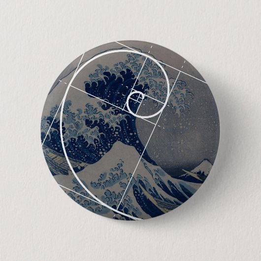Hokusai Meets Fibonacci, Golden Ratio Ronde Button 5,7 Cm (Voorkant)
