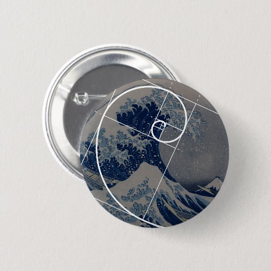 Hokusai Meets Fibonacci, Golden Ratio Ronde Button 5,7 Cm (Voorkant /achterkant)