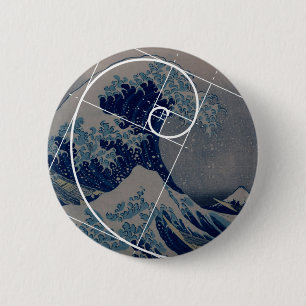 Hokusai Meets Fibonacci, Golden Ratio Ronde Button 5,7 Cm