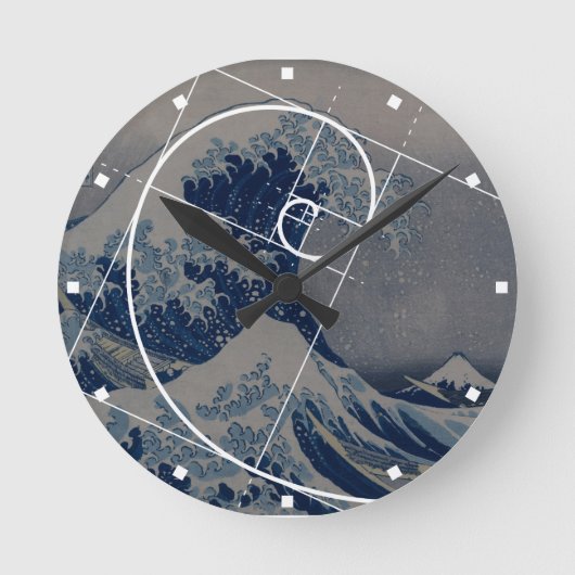 Hokusai Meets Fibonacci, Golden Ratio Ronde Klok (Voorkant)