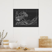 Hokusai Meets Fibonacci lineair zwart-wit Poster (Keuken)