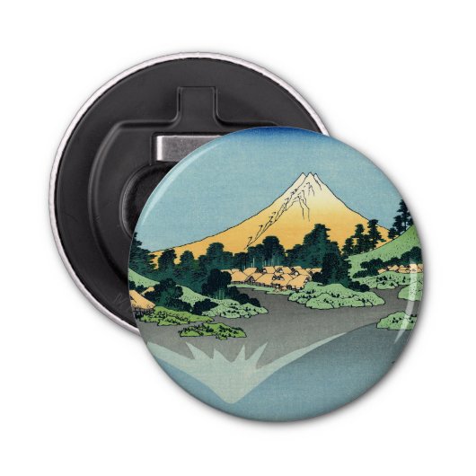 Hokusai Mount Fuji reflecteert in het meer van Kaw Button Flesopener (Voorkant)