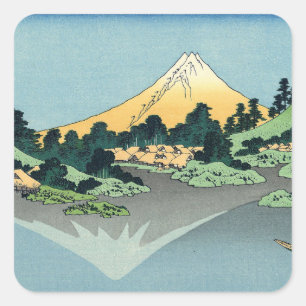 Hokusai Mount Fuji reflecteert in het meer van Kaw Vierkante Sticker