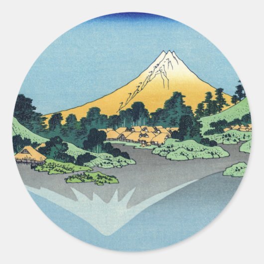 Hokusai - Mount Fuji weerspiegelt in het Kawaguchi Ronde Sticker (Voorkant)