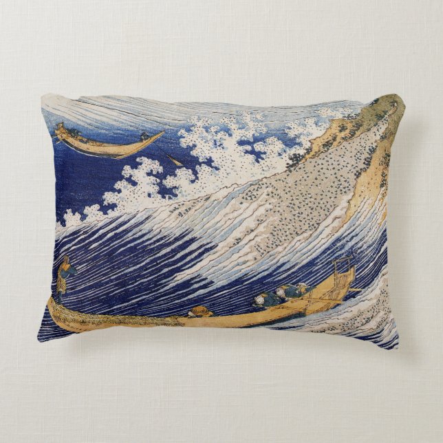 Hokusai Oceaangolven Zee Boten Accent Kussen (Achterkant)