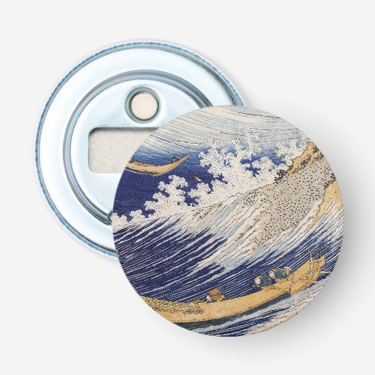 Hokusai Oceaangolven Zee Boten Button Flesopener (Voorkant)
