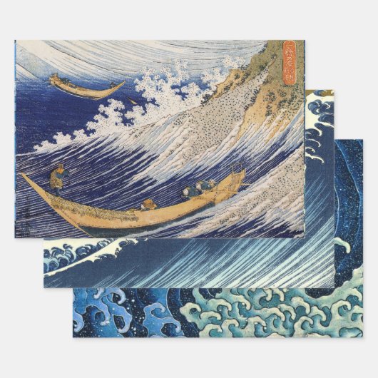 Hokusai Oceaangolven Zee Boten Inpakpapier Vel (Set)