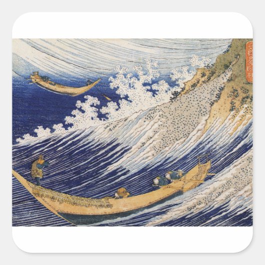Hokusai Oceaangolven Zee Boten Vierkante Sticker (Voorkant)