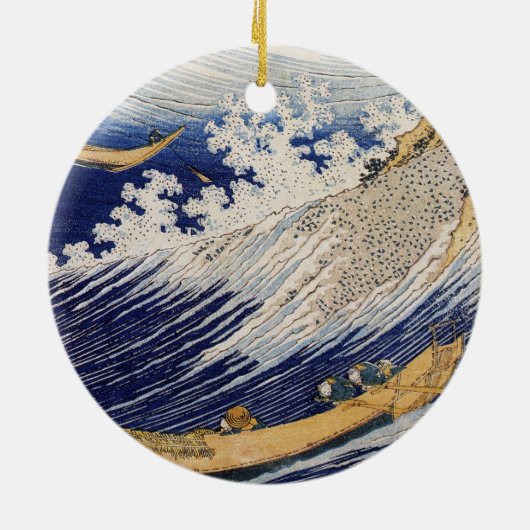 Hokusai Ocean Waves Vissen Boats Keramisch Ornament (Achterkant)