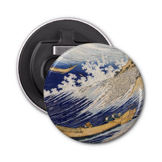 Hokusai Ocean Waves Zee Boten Button Flesopener (Voorkant)