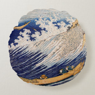Hokusai Ocean Waves Zee Boten Rond Kussen