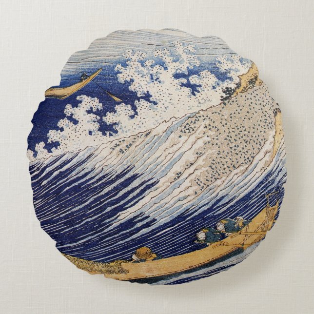 Hokusai Ocean Waves Zee Boten Rond Kussen (Voorkant)