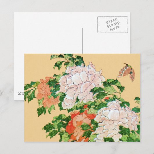 Hokusai Peonies and Butterfly Reboot Briefkaart (Voorkant / Achterkant)