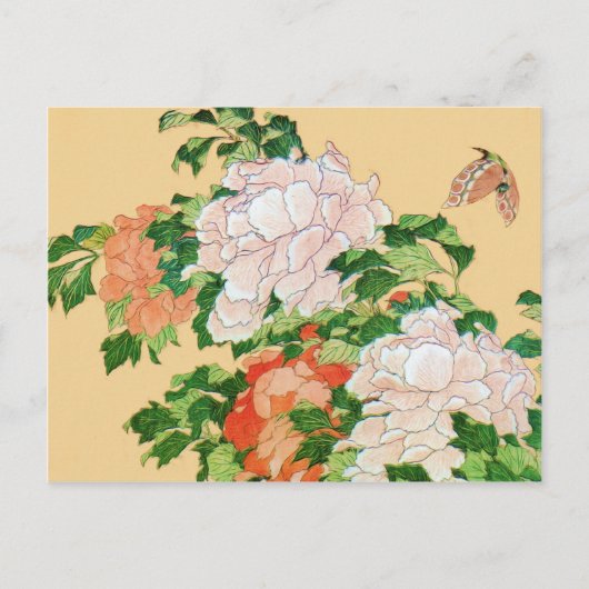 Hokusai Peonies and Butterfly Reboot Briefkaart (Voorkant)