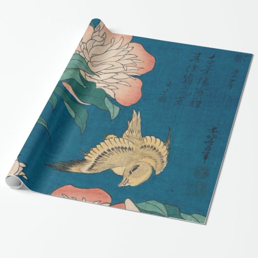 Hokusai Peonies en Canarische  galerieHD Cadeaupapier (Uitgerold)