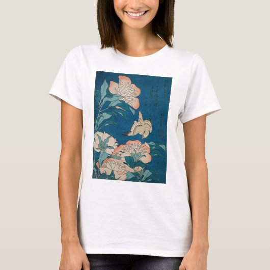 Hokusai Peonies en Canarische  galerieHD T-shirt (Voorkant)