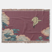 Hokusai Peonies en Canary Throw Blanket