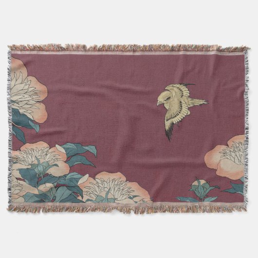 Hokusai Peonies en Canary Throw Blanket Deken (Voorkant)