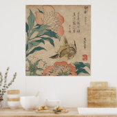 Hokusai Peony en Canarische Eilanden Poster (Keuken)