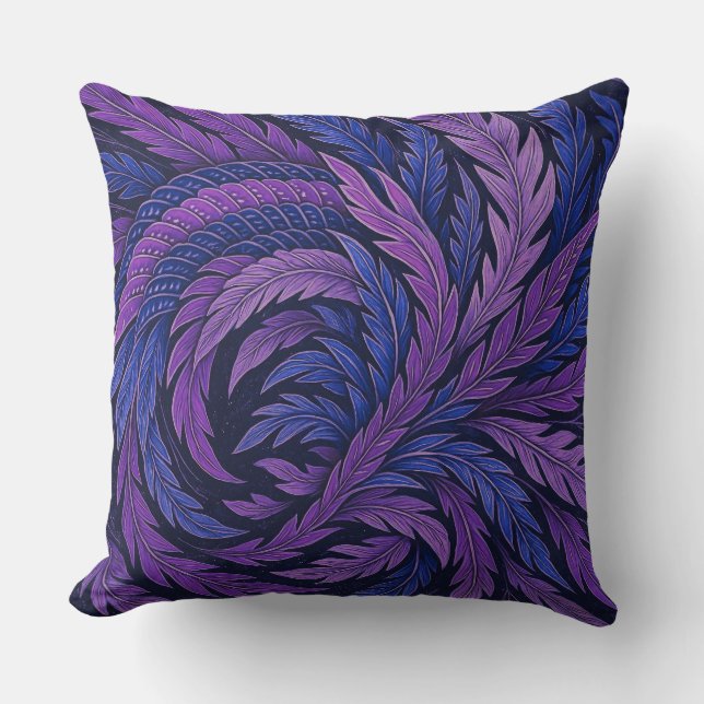 Hokusai Phoenix Cushion | Purple & Blue Feather  Kussen (Voorkant)