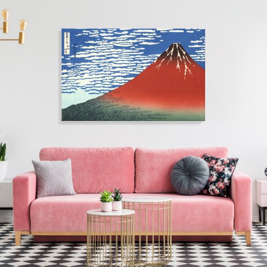 Hokusai Red Fuji, Zuidenwind, Clear Sky GalleryHD Canvas Afdruk (Insitu (Woonkamer))