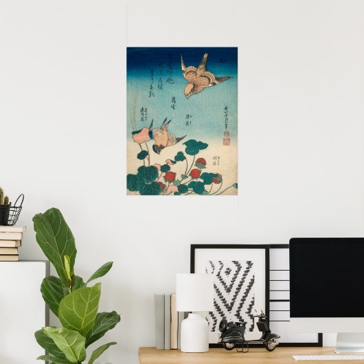 Hokusai  Shrike en Bluebird GalleryHD Poster (Thuiskantoor)