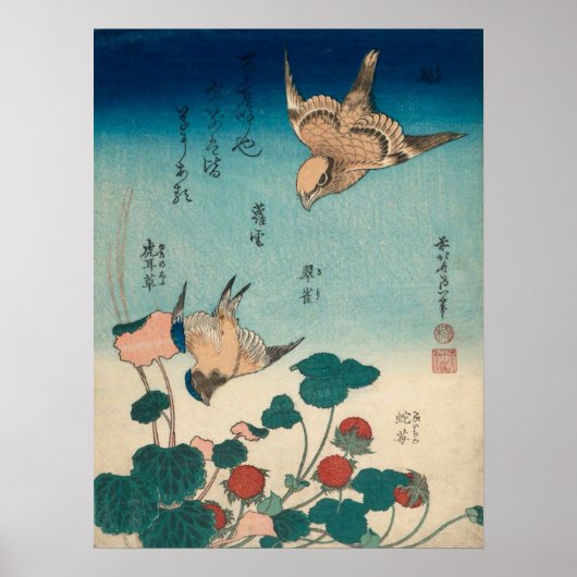 Hokusai  Shrike en Bluebird GalleryHD Poster (Voorkant)
