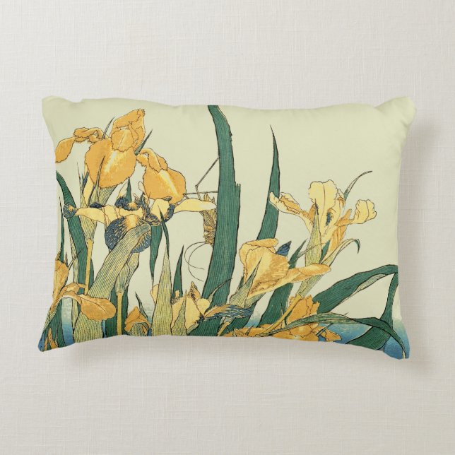 Hokusai sprinkhaan en iris Japan Accent Kussen (Achterkant)