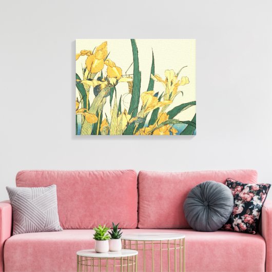 Hokusai sprinkhaan en iris Japan Canvas Afdruk (Insitu (Woonkamer))