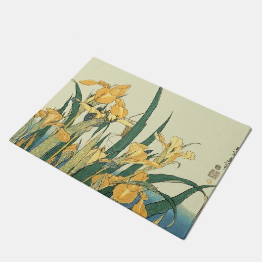 Hokusai sprinkhaan en iris Japan Deurmat (Schuin)