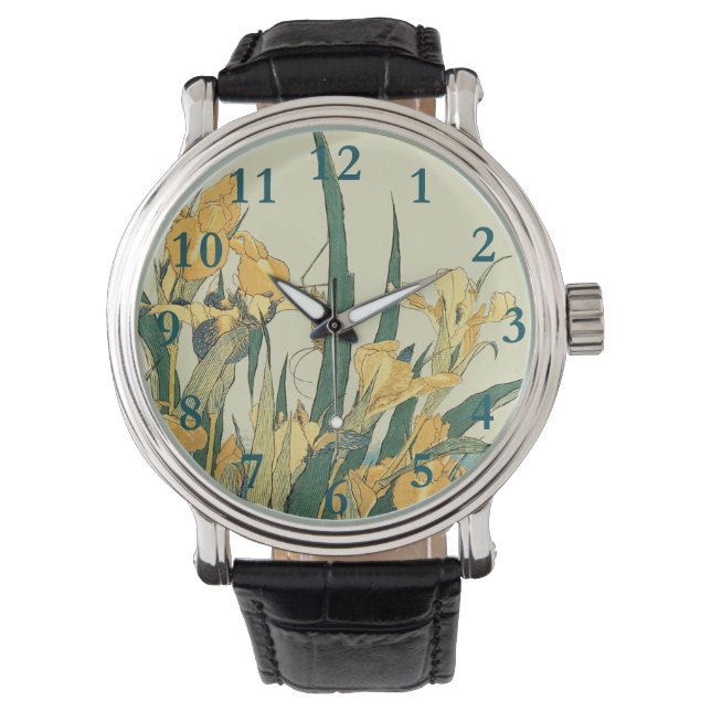 Hokusai sprinkhaan en iris Japan Horloge (Voorkant)