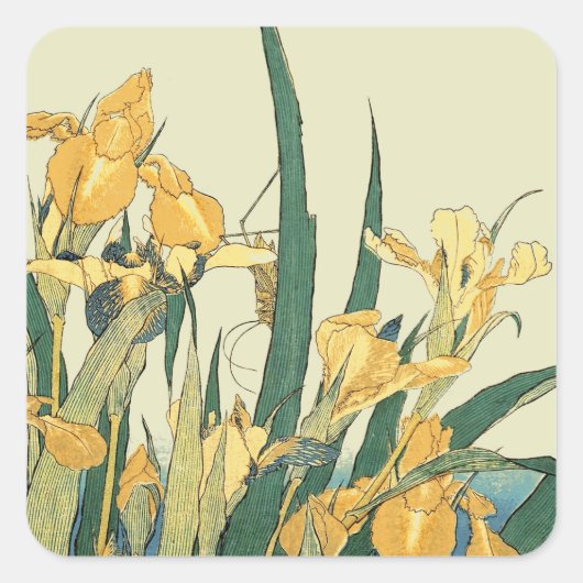Hokusai sprinkhaan en iris Japan Vierkante Sticker (Voorkant)