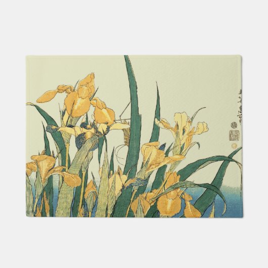 Hokusai Sprinkhaan Iris Vintage Print: Japans Deurmat (Voorkant)