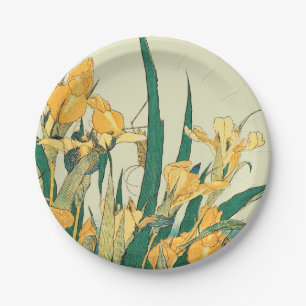 Hokusai Sprinkhaan Iris Vintage Print: Japans Papieren Bordje