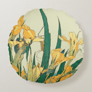 Hokusai Sprinkhaan Iris Vintage Print: Japans Rond Kussen