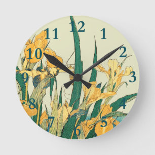 Hokusai Sprinkhaan Iris Vintage Print: Japans Ronde Klok