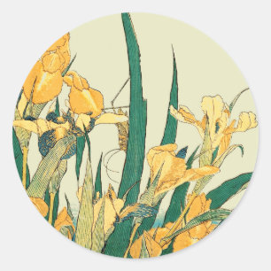Hokusai Sprinkhaan Iris Vintage Print: Japans Ronde Sticker
