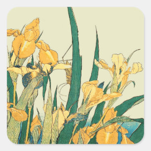 Hokusai Sprinkhaan Iris Vintage Print: Japans Vierkante Sticker