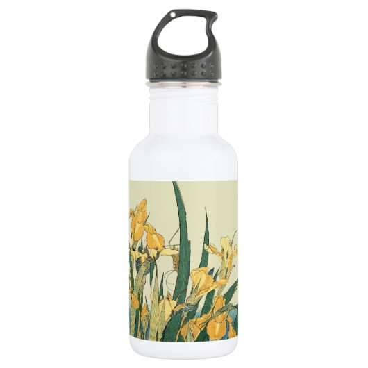 Hokusai Sprinkhaan Iris Vintage Print: Japans Waterfles (Voorkant)