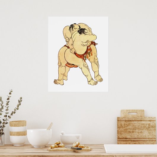 Hokusai Sumo Wrestlers Poster (Keuken)