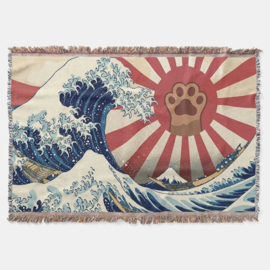 HOKUSAI "The Great Wave" & Rising Sun Flag & Cat Deken (Voorkant)