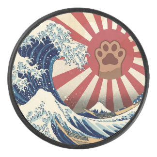 HOKUSAI "The Great Wave" & Rising Sun Flag & Cat Hockey Puck